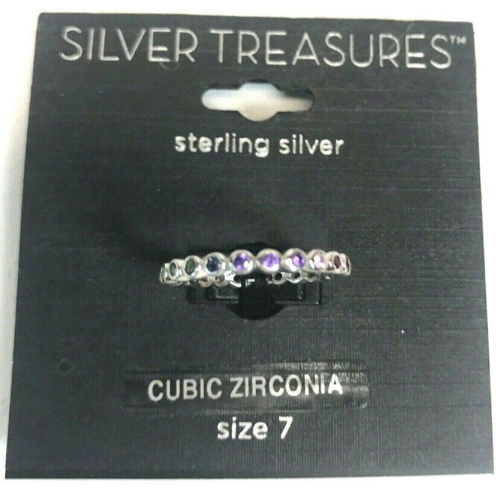 Sterling Silver Cubic Zirconia Ring Size 7 Silver Treasures NEW on Card